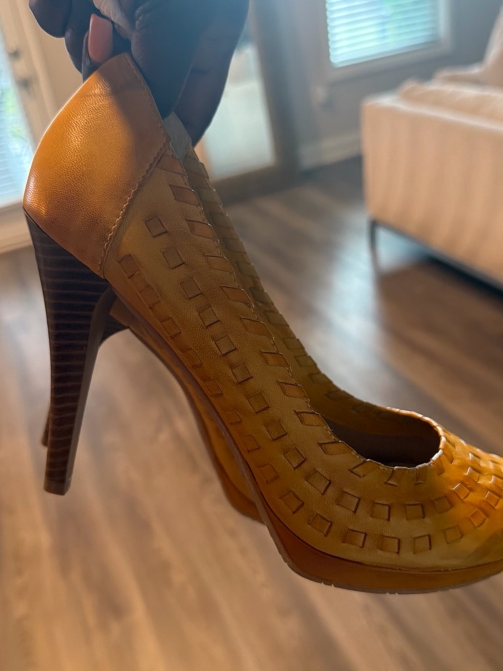 Othr Mustard Yellow Woven Platform High Heels